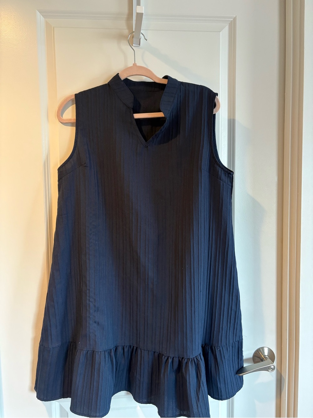 Sleeveless Navy Ruffle-Hem Dress